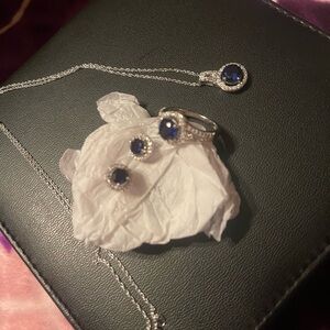 Elegant Sterling Silver and Sapphire Jewelry Set comes in nice jewelers box